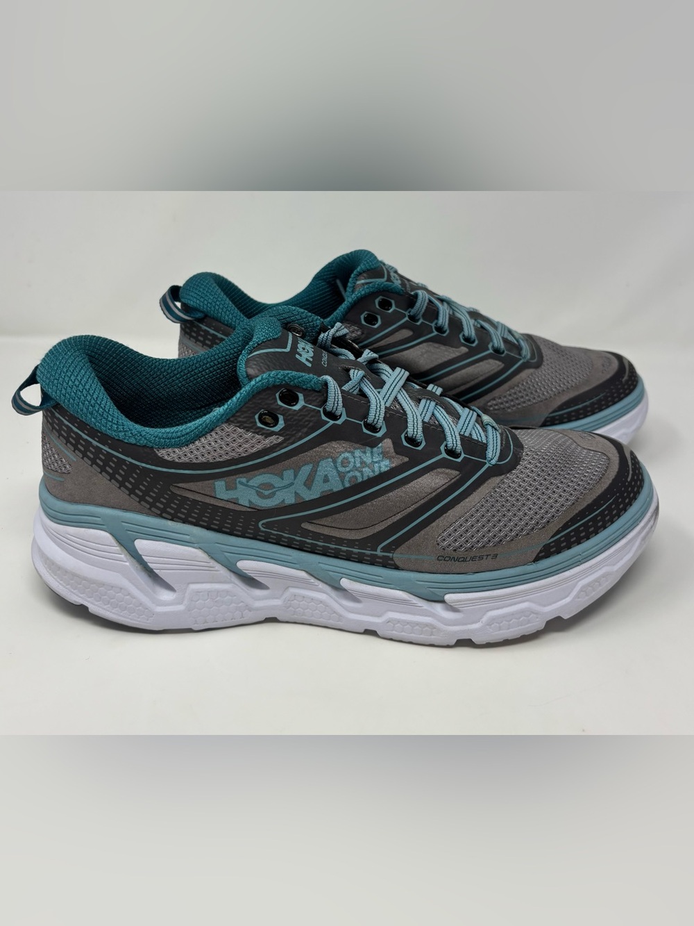 Hoka One One Conquest 3 Womens Sneakers Teal Gray Size 10